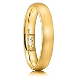 King Will 4mm Gold Plated Wedding Band for Women Men, Domed Brushed Tungsten Carbide Wedding Rings, Comfort Fit, Durable, Size 8