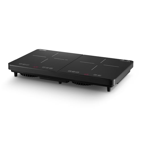 TZS First Austria – Placa de inducción doble 3500W - 2 fuegos vitrocerámicos - 10 niveles de potencia, bloqueo infantil, pantalla LED, control táctil, protección contra sobrecalentamiento - portátil