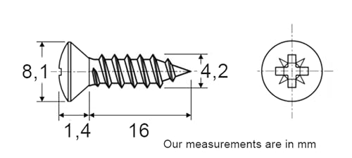 Image of A4 Stainless Steel Countersunk Pozidrive Pan Head Screw 4.2 mm x 16 mm, DIN 7983, Pack of 20