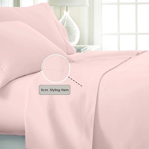 Pizuna Pure Combed Cotton Double Flat Sheet Light Pink, 600 Thread Count Long Staple Brushed Cotton Flat Sheets Double - Image 3