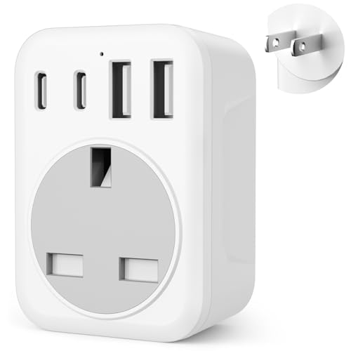 5 IN 1 UK to Japan Plug Adapter Japan Travel Adapter with 2 USB C and 2 USB A Ports 1 AC Outlet 100V-240V Type A Travel Adapter for USA China Mexico Canada