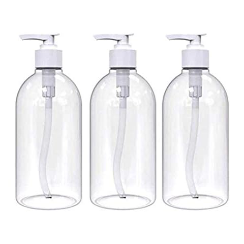 Vira Safe Pack of 3 x 500ml Clear Empty Refillable PET Plastic Bottles With Lotion Top 3pcs Gel Oil Bathroom Shampoo Conditioner Cover