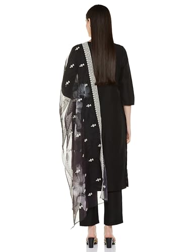 Image of Amazon Brand - Myx Women Embroidered Kurta Pant Set with Organza Dupatta | Viscose,Rayon (Available in Plus Sizes)