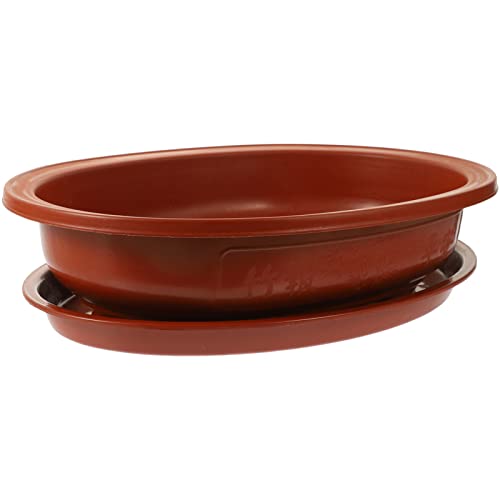 Vaguelly Bonsai Training Pot with Drip Tray, 15 Bonsai Plants Growing Pot Oval Planter Pot with Drainage Holes, Large Low Flower Pot for Nursery, Garden