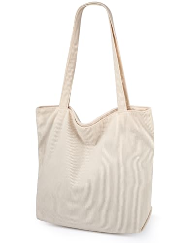Iioscre Corduroy Tote Bag for Women,Hobo HandBags with Zipper,Large Capacity Casual Shoulder Handbags with Inner Pockets