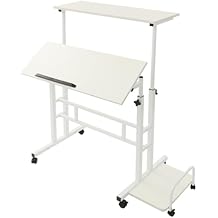 45 Inch Height Adjustable Standing Desk, Mobile Laptop Table with Wheels and Host Tray, Portable Computer Table Rolling Working Station for Bedrooms, Living Rooms, Dormitories White