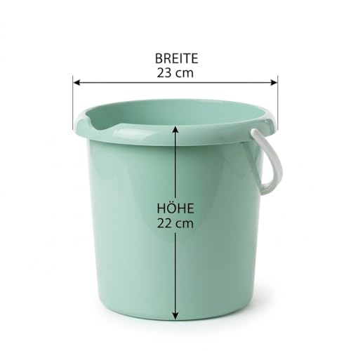 Eimer Putzeimer 5 Liter, 3 Stück Plastikeimer, Wassereimer in 3 Farben, Haushaltseimer aus Stabiler Kunststoff, Putzeimer mit Ausguss und Mess-Skala, lebensmittelecht, Model Teo, Made in EU