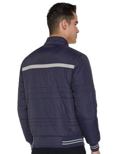 Image of Qube By Fort Collins Men's Nylon Standard Length Regular Fit Quilted Bomber Jacket with Detachable Hood - Winter Warm, Insulated Lining, Ribbed Cuffs, and Stylish Design