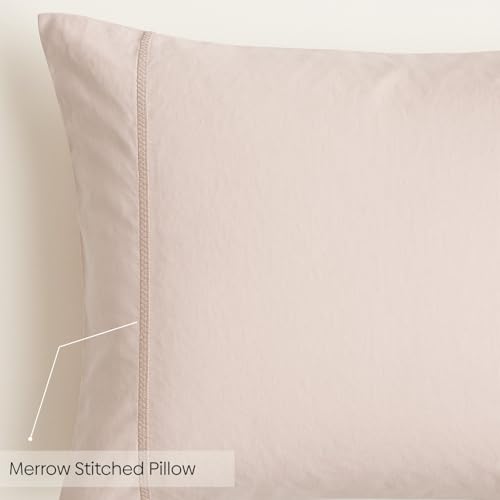 Image of Haus and Kinder Double Bedsheet, 300 TC 100% Organic Cotton Percale Weave, Fitted Bedsheet for Double Size Bed with 2 Pillow Covers - Marrow Stitch Detaling (Coastal Calm, 60 inchx78 inchx10 inch Size)