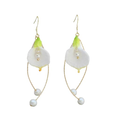 Handmade Calla Lily Dangle Earrings – Micro-Crochet Flower, 14K Gold-Plated Hooks, Lightweight Bridal & Bridesmaid Jewelry Gift for Women