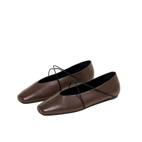 Square Toe Ballet Flats Shoes for Women Criss-Cross Straps Mary Jane Flats Comfortable Slip on Cute Flat Shoes Work Casual Daily Dress