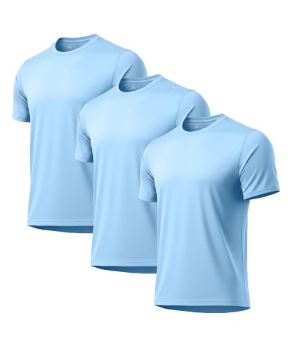 Image of 3 Pack Mens Swim Shirt Workout Shirts UPF 50+ Short Sleeve Rash Guard Fast Dry Sun Protection Lightweight Water Shirt