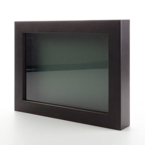 Dark Brown 20x20 Wood Shadow Box Display Frame with Green Acid-Free Backing UV Acrylic & Hanging Hardware - with 3/4