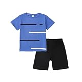 WMHNEI 4-8T Toddler Boys 2-Piece Summer Casual Outfit Striped Print Short Sleeve T-Shirt & Shorts Set Size 6 7