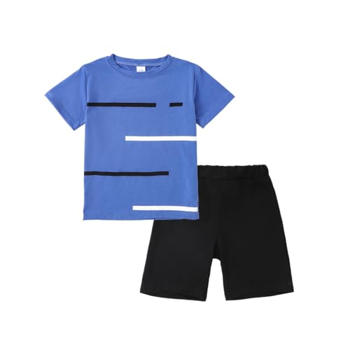 WMHNEI 4-8T Toddler Boys 2-Piece Summer Casual Outfit Striped Print Short Sleeve T-Shirt & Shorts Set Size 6 7