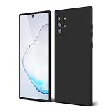 oakxco Designed for Samsung Galaxy Note 10 Plus Phone Case Liquid Silicone, Cute Thin Slim Soft Rubber TPU Plain Smooth Gel Cover for Women Girl Aesthetic, Matte Solid Protective & Shockproof, Black