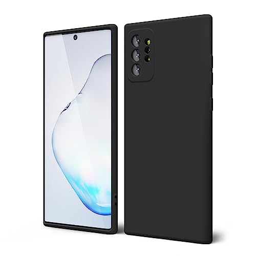 oakxco Designed for Samsung Galaxy Note 10 Plus Phone Case Liquid Silicone, Cute Thin Slim Soft Rubber TPU Plain Smooth Gel Cover for Women Girl Aesthetic, Matte Solid Protective & Shockproof, Black