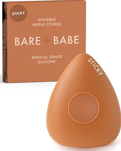 Bare Babe Sensitive No-Nipple Triangle Adhesive Nipple Covers - Sticky Reusable Silicone Breast Stickers - Waterproof (Caramel Small: Fits B-D)