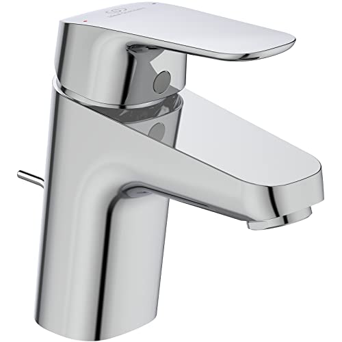 Ideal Standard Mitigeur Ceraflex en métal, pour lavabo, avec système de vidage G1 ¼ à tirette, fixation par le bas, bec rigide en fonte et surface...