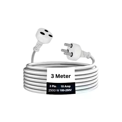 3 Pin Extension Cord, 3 Meter, White, 10 Amp, 2500W, 100-250V-image-12