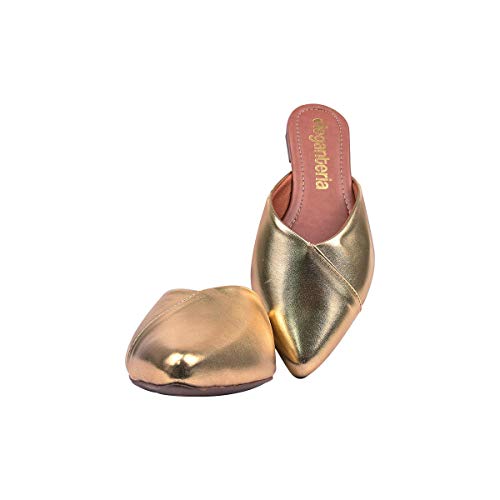 Mule Feminino Rasteira Bico Fino Dourado Eleganteria Tamanho:37;Cor:Dourado