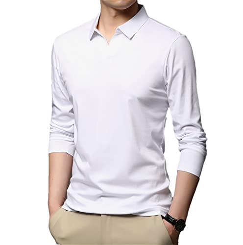Polo homme 100% coton manches longues vêtement blanc taille L mode mi-saison