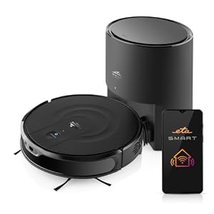 ETA Swing Pro Saugroboter mit Absaugstation | Ultraflach (7, 7 cm), Laser-Navigation (LiDAR), 4000 Pa Saug- & Wischfunktion | Tierhaare, Teppich-Boost, 5 Karten SMART App I Schwarz