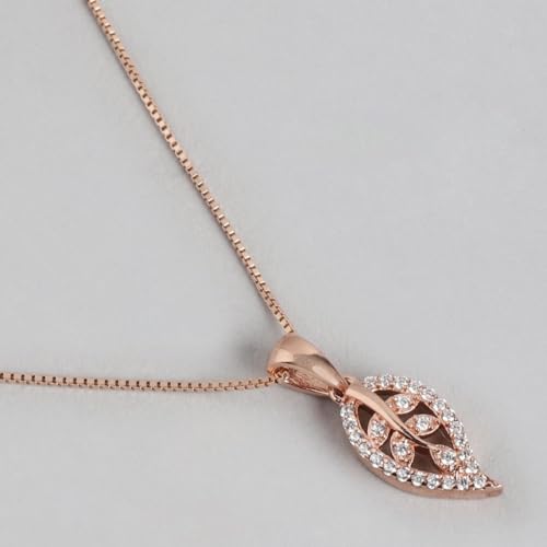 Image of ZAVYA 925 Sterling Silver Cubic Zirconia Rose Gold Plated Women's Leaf Jewelry Set | Gift for Women and Girls | With Certificate of Authenticity and 925 Hallmark