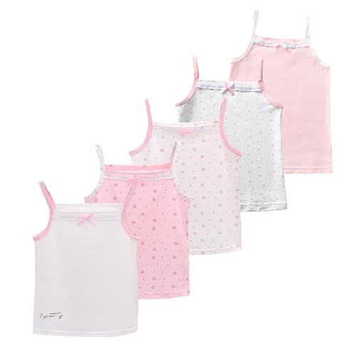 2-10 Years Little Girls Camisole Soft Tagless Cami Kids Breathable Undershirts Cotton Tank Top 5 Pack
