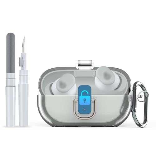 [Upgrade Secure Lock] for Beats Solo Buds 2024 Case Cover with Cleaner Kit AGENTNANO Clear TPU Shockproof Protective Cover Compatible with Beats Solo Buds Charging Case with Carabiner-Clear