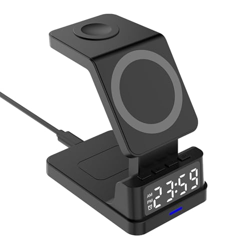 Reloj Despertador Digital - Carga Inalámbrica, Soporte Magnético Estación 15W con Chip Inteligente, Base Multifunción para Oficina, Estudio, Viajes, Uso Doméstico Diario