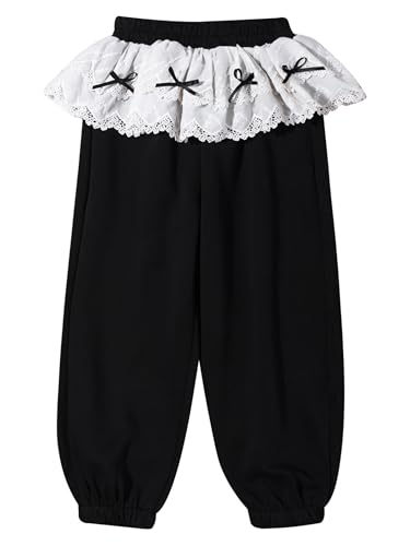 Kids Girls Cotton Sweatpants Cute Bow Lace Athletic Pants Casual Baggy Jogger Trousers with Pockets