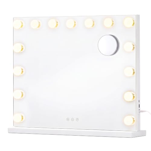 SONGMICS Espejo Tocador, Espejo Maquillaje con Luz con Base Fija, 58x46 cm