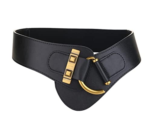 Diyafas Vintage Ceinture Large en Cuir pour Femme Corset Ceintures Élastique pour Robes Manteaux Taille Unique Noir Cover