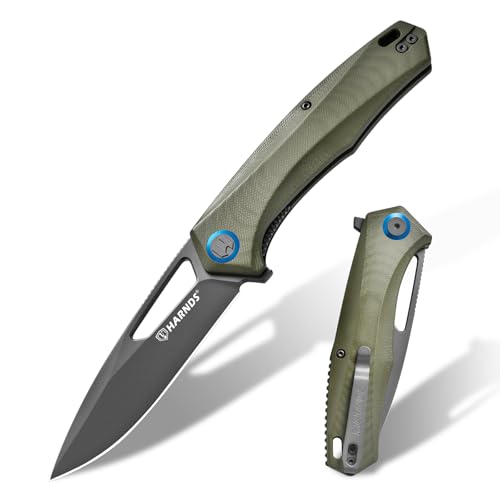 Harnds Navaja, 93mm Hoja de Acero D2 Cuchillo Plegable, Hoja de Punta Caída EDC Cuchillo con Clip de Bolsillo para Hombres, Mango G10, Cuchillo Supervivencia al Aire Libre para Camping, Mizar