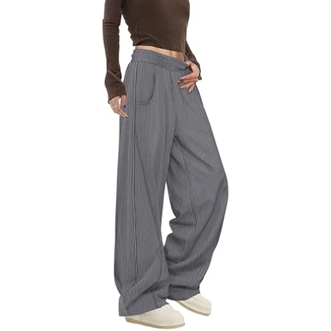 YESNO Women's Corduroy Casual Baggy Pants Elastic Waist Wide Leg Trousers with Pockets M PCB Light Gray Cover