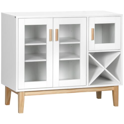 HOMCOM Aparador de Cocina con Botellero Antivuelco 90x37x75 cm Blanco