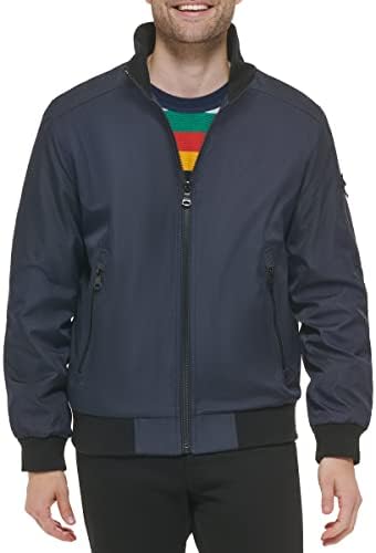 Calvin Klein Men's Water and Wind Resistant Rip Stop Bomber Jacket (Standard and Big & Tall), Navy, Medium