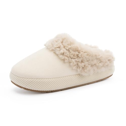 Chantomoo Slippers for Women and Men Memory Foam House Shoes Faux Suede Upper Rubber Sole Faux Fur Lining Warm Comfy Indoor Fuzzy Slippers Beige Size7 8 6.5