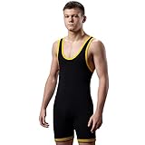 Matman Wrestling Singlet Adult Men’s Double Knit Nylon Weightlifting Made in USA (Black/Gold, Medium)