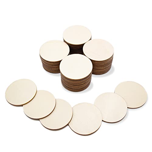 CUWELT 100PCS 50mm Unfinished Wood Circles for Crafts Wooden Slices Discs Pieces with 2.5mm Thickness Round Wood Log Natural for Wedding Décor DIY Art Craft Ornaments Scrapbook Plaques