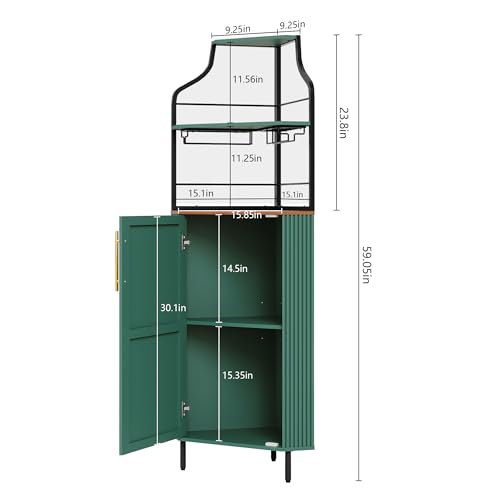 Image of ARTPOWER Corner Bar Cabinet with LED Strip, 4-Tiers Liquor Cabinet, Green