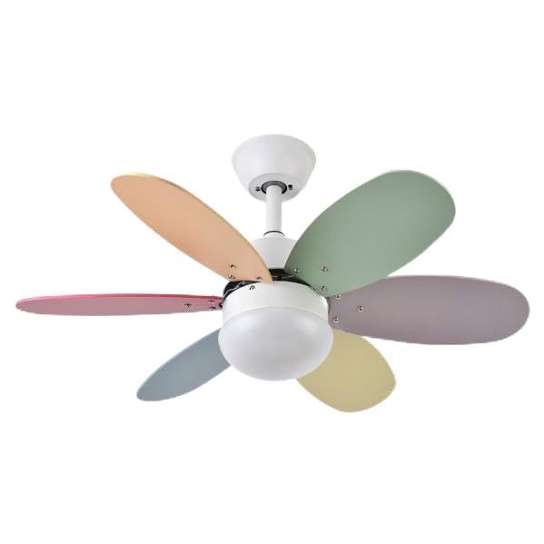 Brightium Ventilador DC 2XE27 Blanco 6 Aspas Rev. Pastel/Intenso 41x85d con Control Remoto y Temporizador, ideal para refrescar y ambientar espacios.