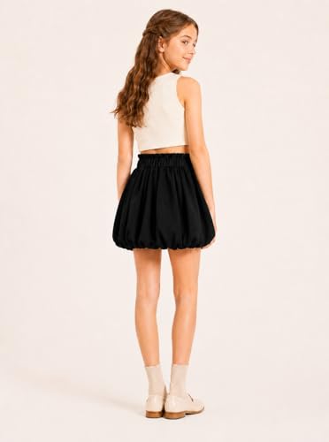Image of Girls Skirts Cute Paperbag Bow Elastic High Waisted Bubble Ruffle Hem Puffy Mini Skirt