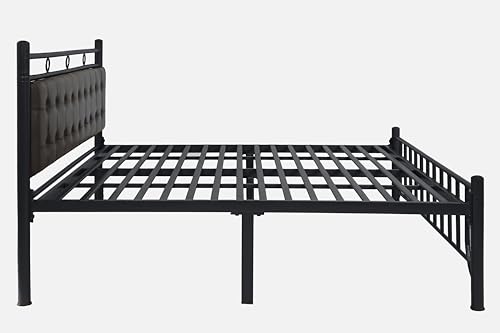 Image of Zuno Metal King Size Bed Without Storage | Wrought Iron Double Bed with Headboard & Footboard | Sturdy Powder Coated Platform Bed King Size Cot for BedroomLivingRoom Black (75x72)