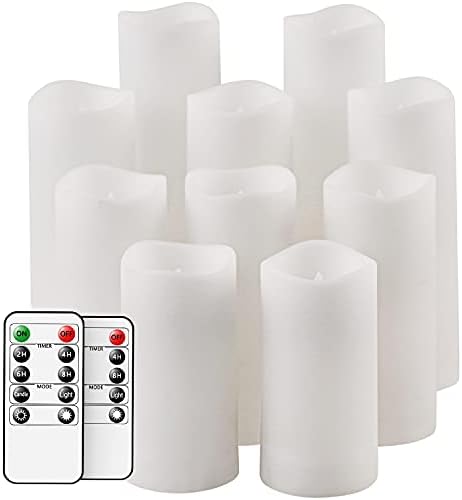 Flameless Candles,Salipt LED Flickering Candles Set of 10 (H 4" 5" 6" 7" xD 2.2") Waterproof Flameless Candles, Resin Plastic, Indoor Outdoor Use,White