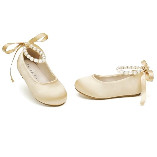 Image of Felix & Flora Girls Toddler Little Ballet Shoes - Flower Girls Mary Jane Flats Dress Shoes Party Wedding