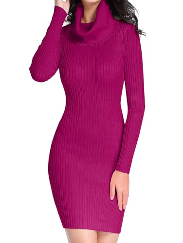Image of v28 Sweater Dress for Women Ribbed Knit Fitted midi Sexy Fall Winter Bodycon Cowl Neck Dresses