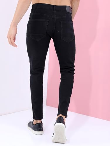 Image of Highlander Mens Tapered Fit Denim Jeans for Man |Jeans Pant Cropped Length|Mid-Rise|Stylish Casual Wear with Stretchable Fabric
