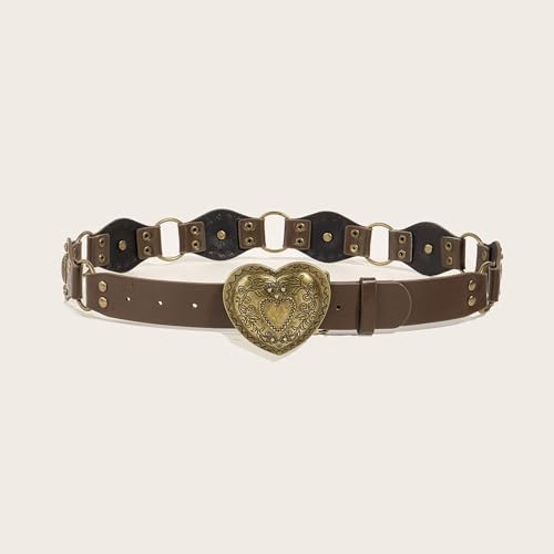 Heart Buckle Waist Belt Punk Chain Heavy Duty Buckle Modern Waistband Waist Chain Studded Belt3